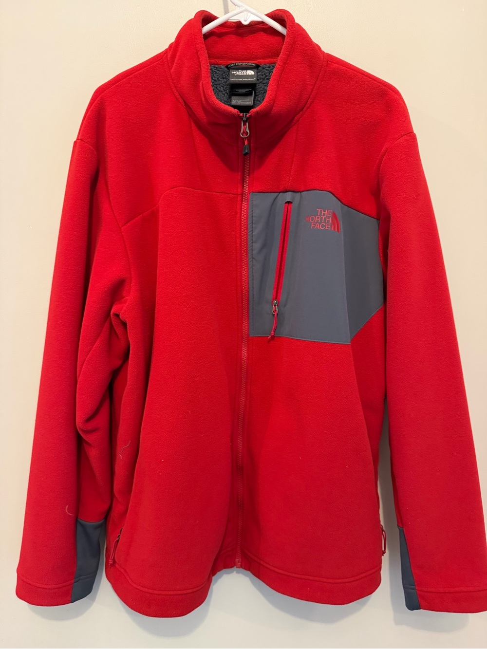 The North Face Red Fleece Jacket with Gray Chest Panel